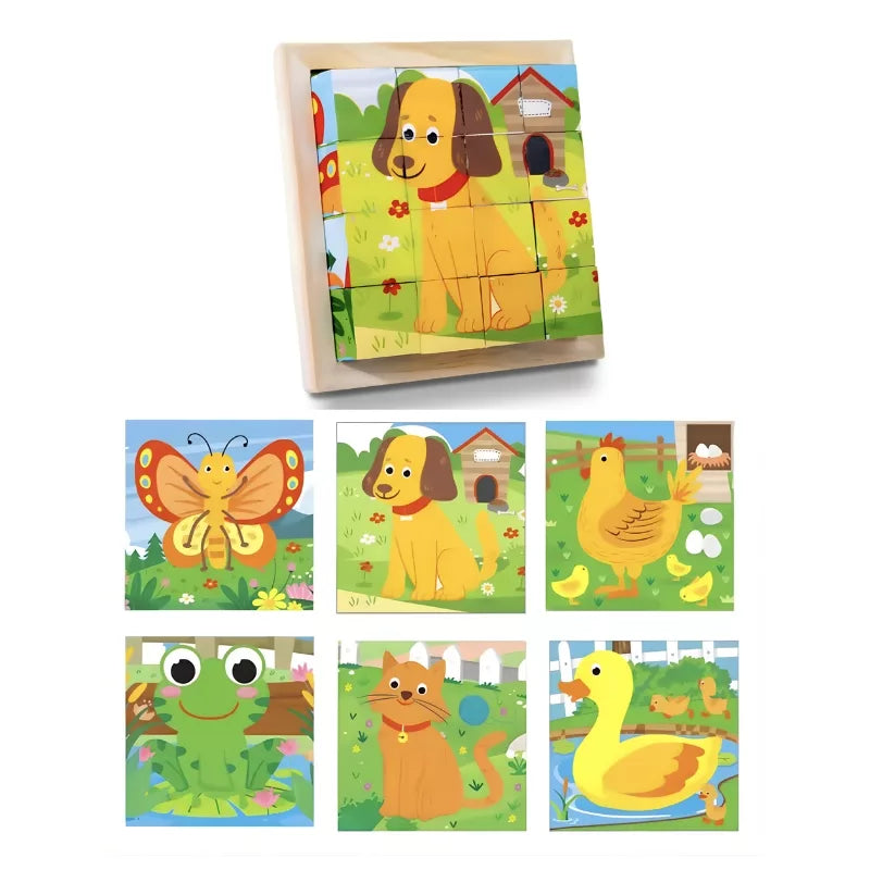 Montessori Wooden Cube Block Puzzle -6IN1