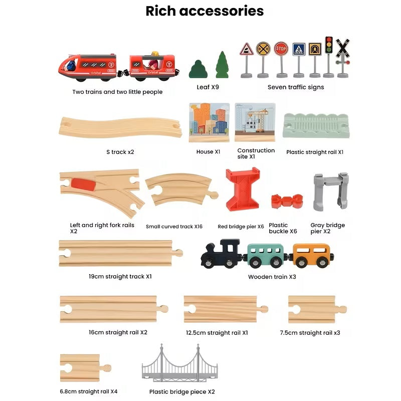 Simple Toy Wooden Train Set (72pcs) - With Battery Operated Train Engine