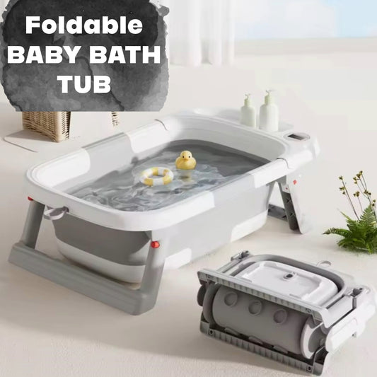 Foldable Baby/Toddler Bathtub With Thermometer - Grey
