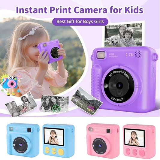 Kids Instant Camera With Built-In Thermal Printer (32GB SD Card Incl)