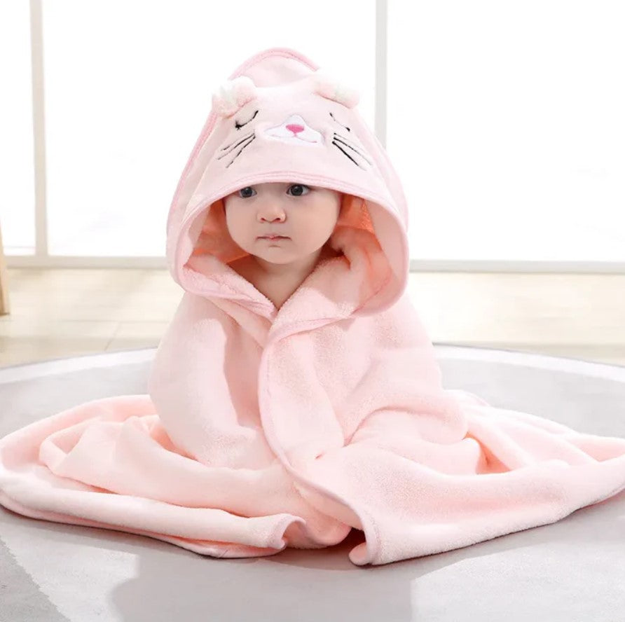 Soft Hooded Baby Bath Towels - Coral Fleece (80cm x 80cm)