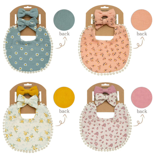 Vintage Cotton Baby Bib & Headband Sets - Girls