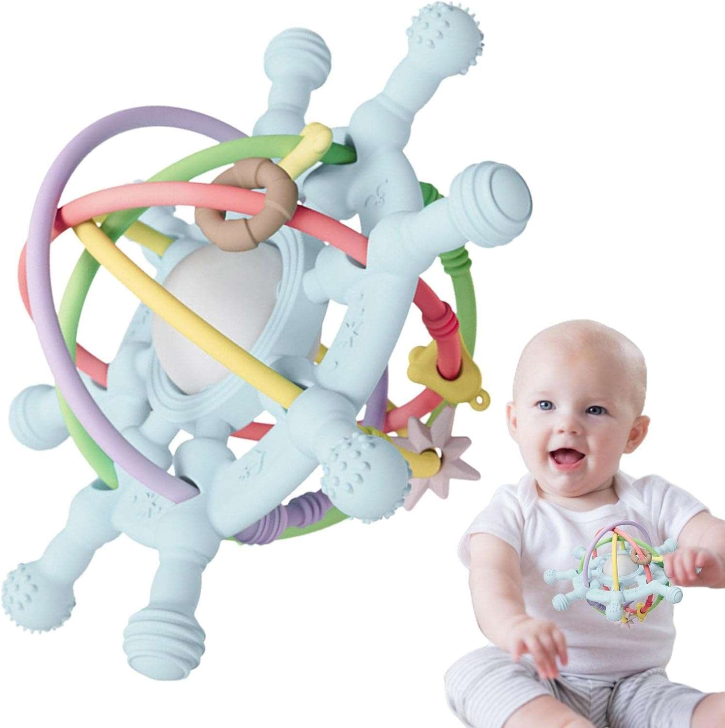 Baby Silicone Products - 2in1 Silicone Rattle & Sensory Teething Toy