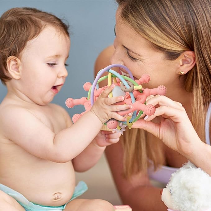 Baby Silicone Products - 2in1 Silicone Rattle & Sensory Teething Toy