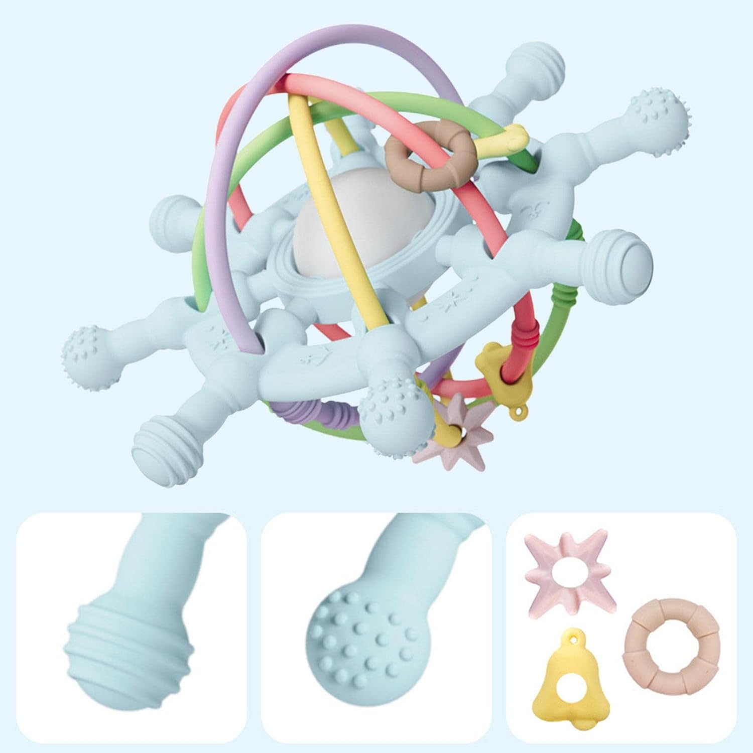 Baby Silicone Products - 2in1 Silicone Rattle & Sensory Teething Toy