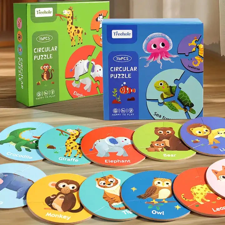 Toddler Round Matching Wooden Zigsaw Puzzles
