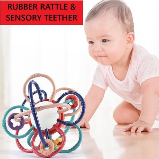 2in1 TPU Rubber Baby Rattle & Sensory Teething Toy
