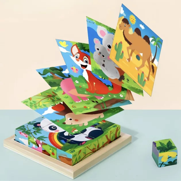 Montessori Wooden Cube Block Puzzle -6IN1