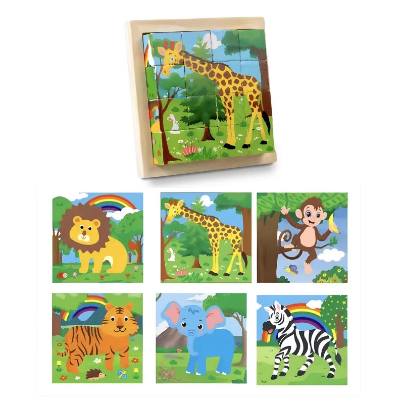 Montessori Wooden Cube Block Puzzle -6IN1