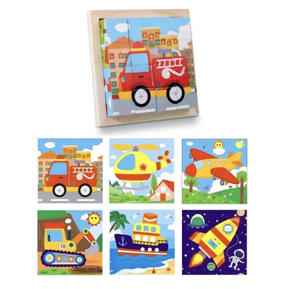 Montessori Wooden Cube Block Puzzle -6IN1