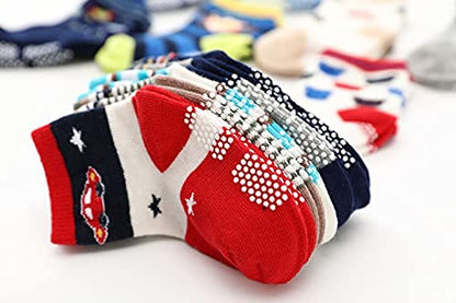 Anti-Slip Toddler Socks – 4-Pack Non-Slip Cotton Socks (9M–2Y)