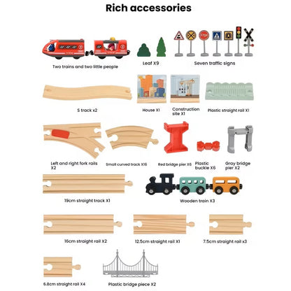 Simple Toy Wooden Train Set (72pcs) - With Battery Operated Train Engine