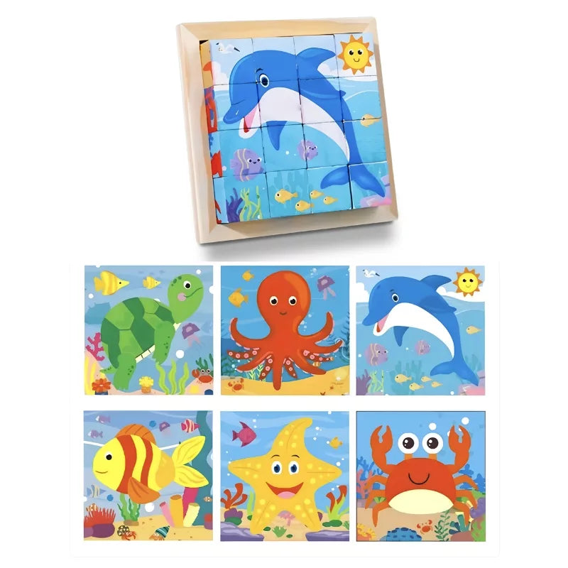 Montessori Wooden Cube Block Puzzle -6IN1