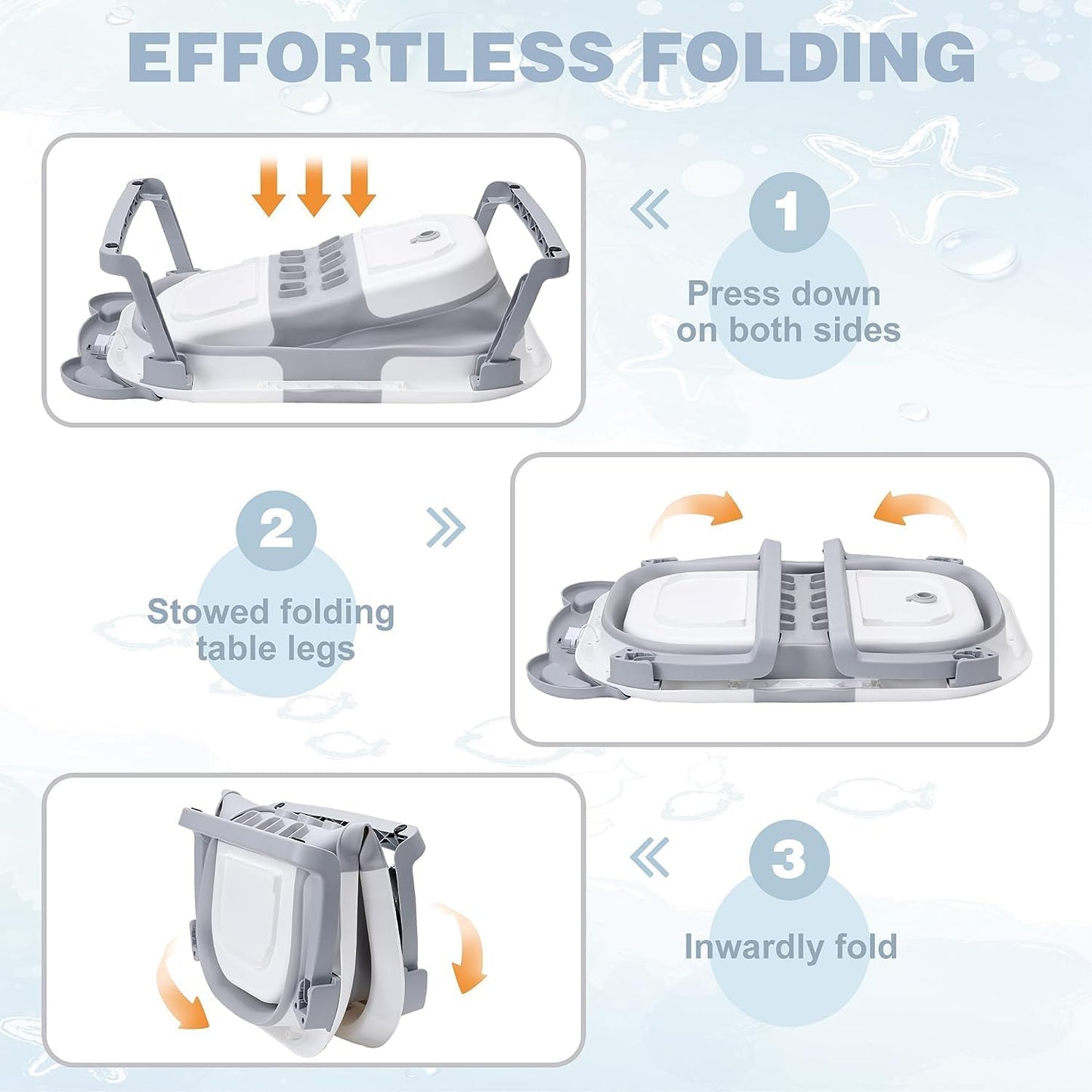 Foldable Baby Bathtub With Support Cushion & Thermometer - Grey