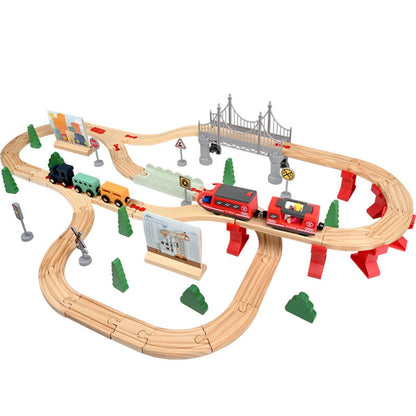 Simple Toy Wooden Train Set (72pcs) - With Battery Operated Train Engine