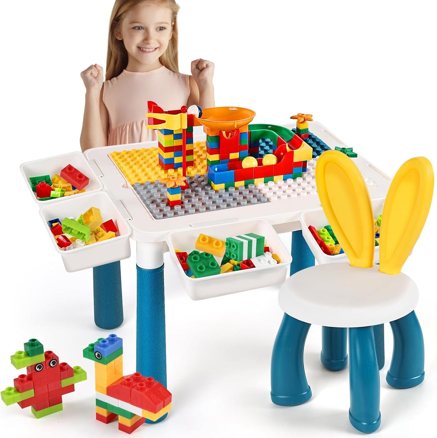 Kids Building Block Activity Table With Chair (Lego Duplo Compatible)