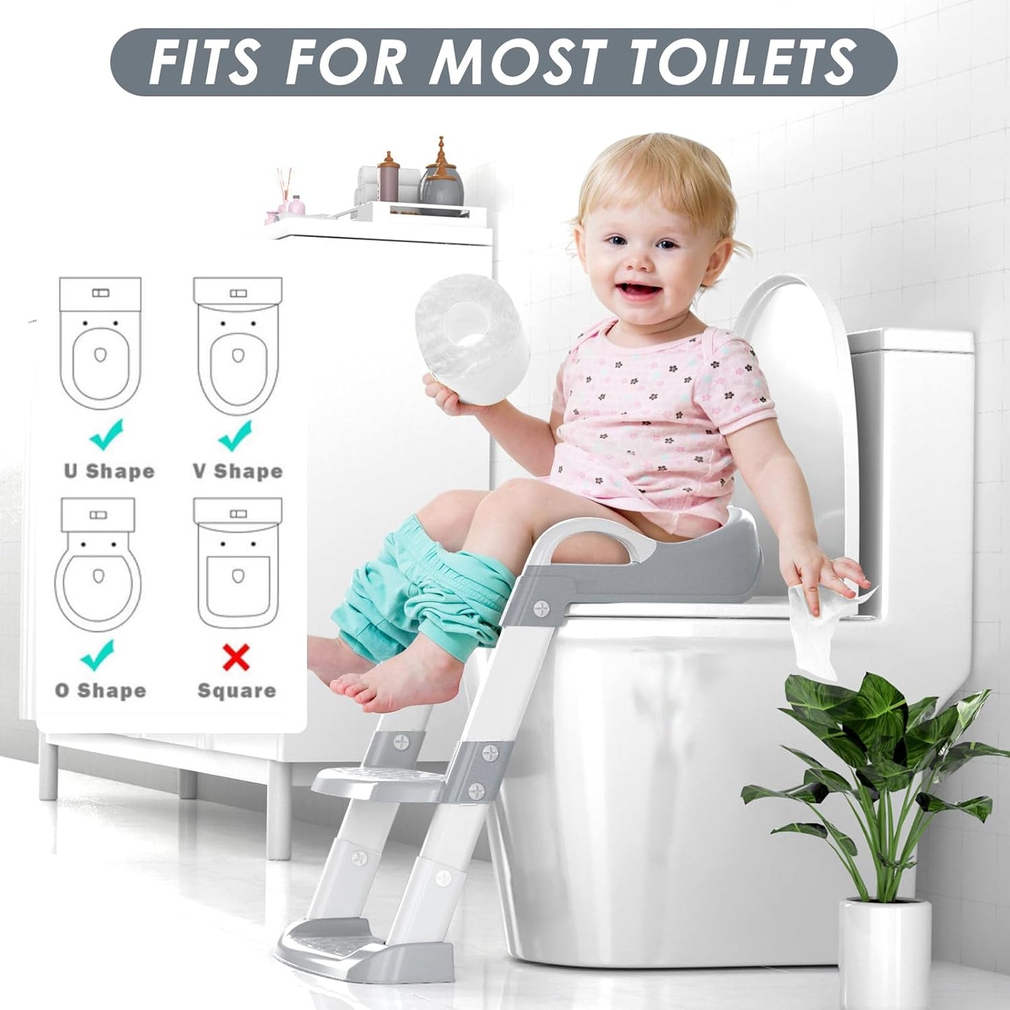 Toddler Adjustable Potty Training Ladder - Grey