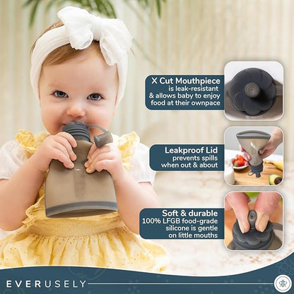 Reusable Silicone Milk & Food Pouches (One Pouch, 3 Uses) - Set of 2