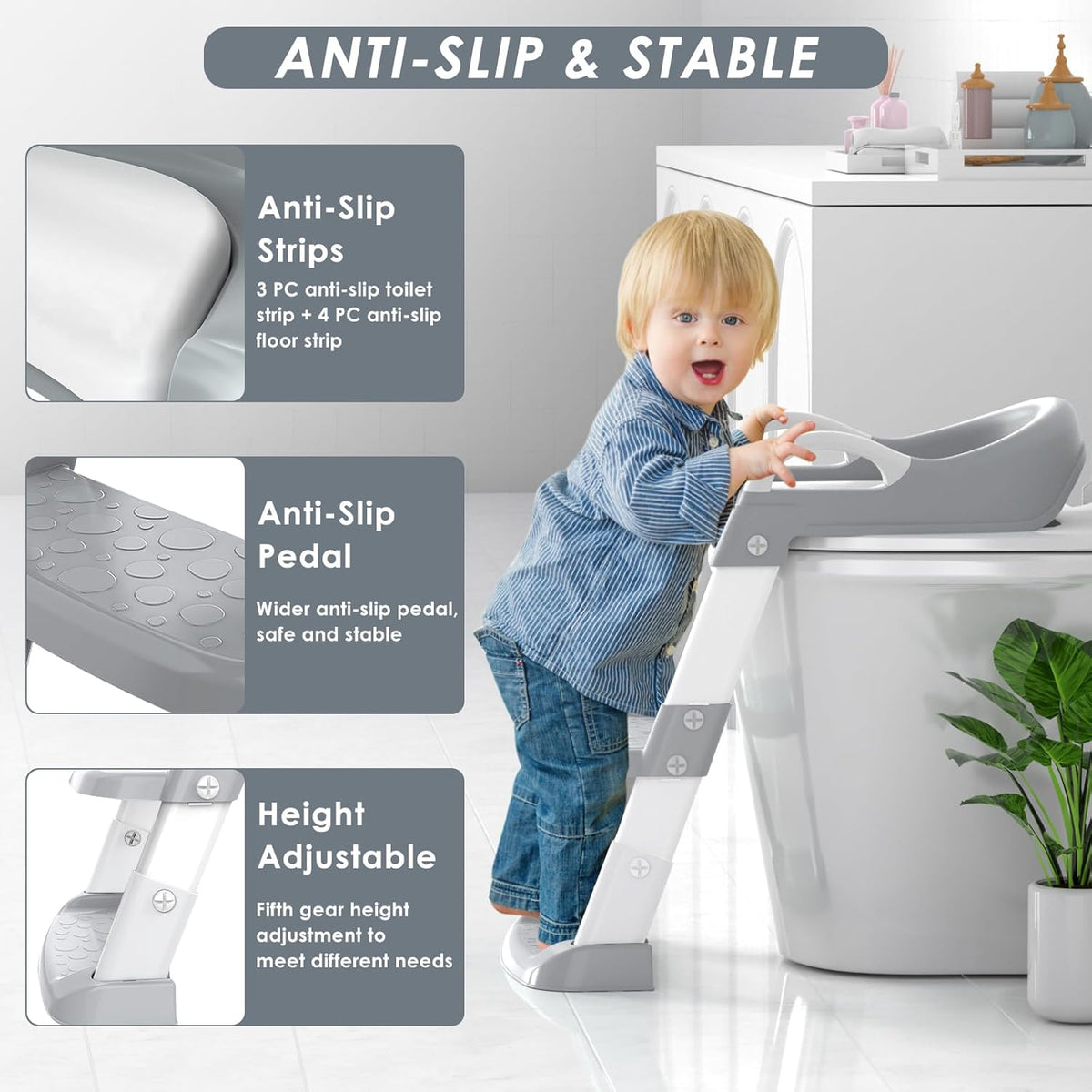 Toddler Adjustable Potty Training Ladder - Grey