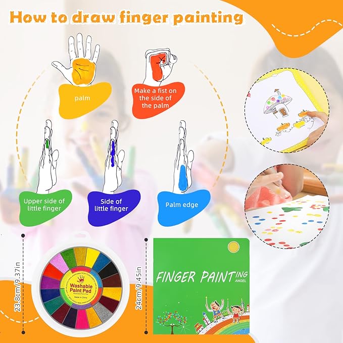 Kids Finger Painting Coloring Book - 36 Sheets & 12 Colors Set