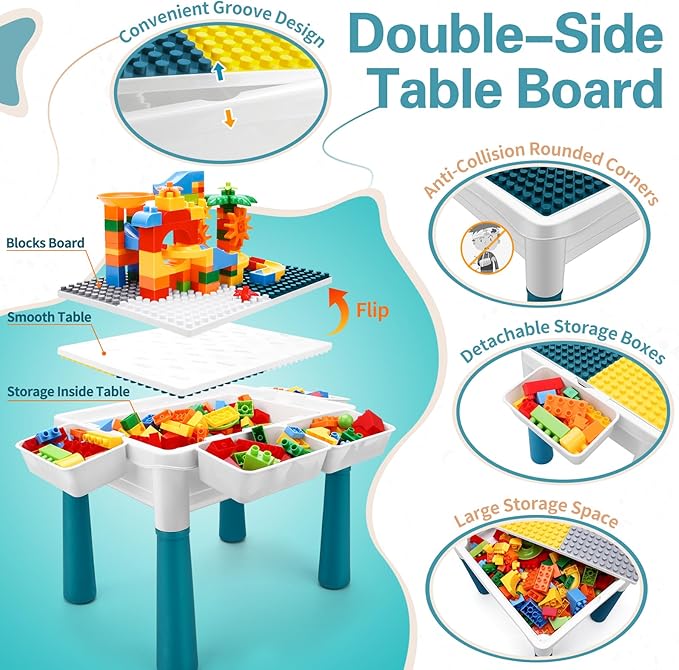 Kids Building Block Activity Table With Chair (Lego Duplo Compatible)