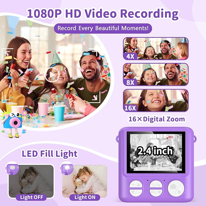 Kids Instant Camera With Built-In Thermal Printer (32GB SD Card Incl)