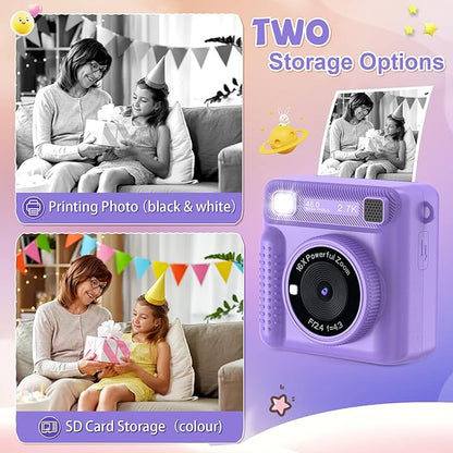 Kids Instant Camera With Built-In Thermal Printer (32GB SD Card Incl)