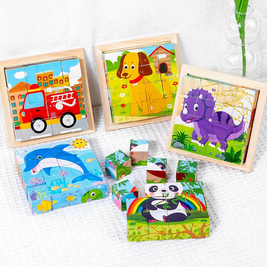 Montessori Wooden Cube Block Puzzle -6IN1