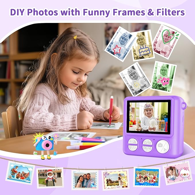 Kids Instant Camera With Built-In Thermal Printer (32GB SD Card Incl)