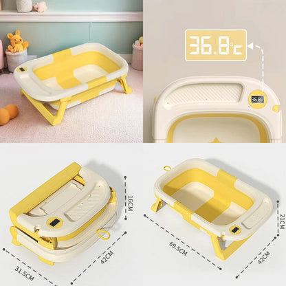 Foldable Baby/Toddler Bathtub With Thermometer - Grey