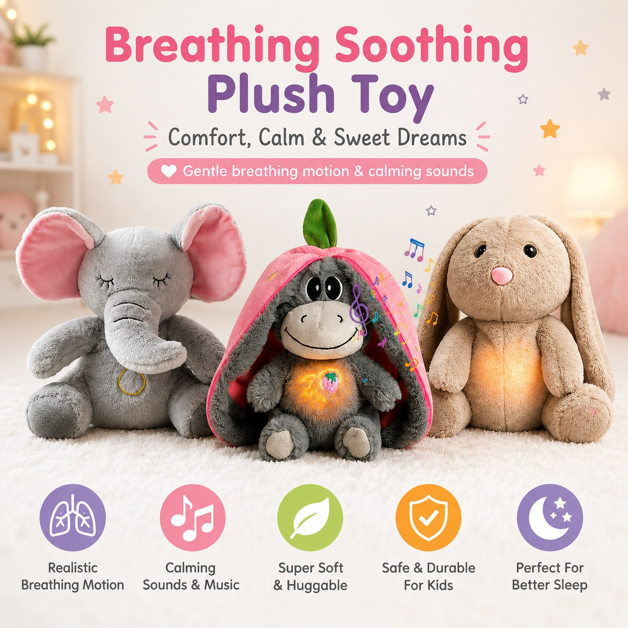 Breathing & Soothing Snuggle Plush Toys For Kids