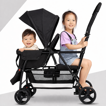 Travel Duo Stroller For Baby & Toddler - Black Color