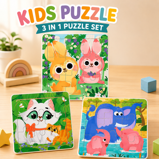 9-Piece Toddler Wooden Puzzle (Set of 3)