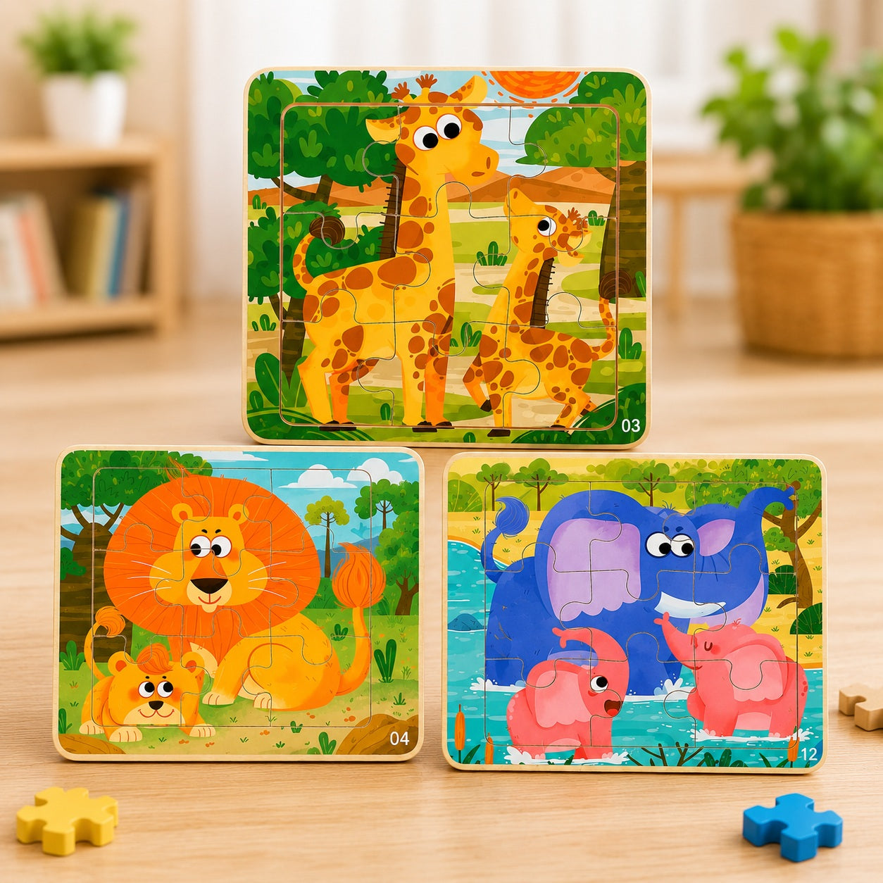 9-Piece Toddler Wooden Puzzle (Set of 3)
