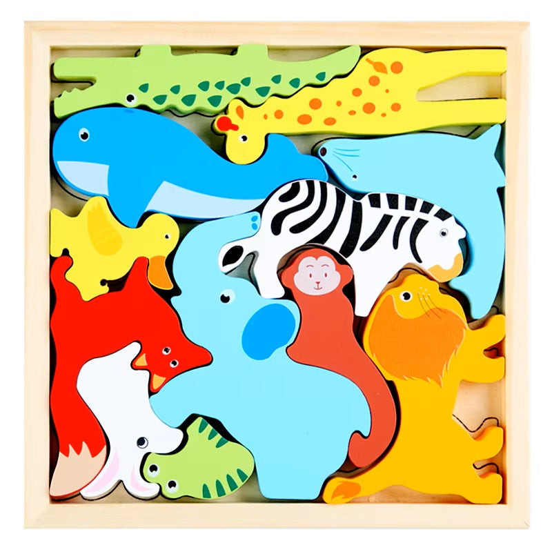 Montessori Wooden Animal Pattern Puzzle Board