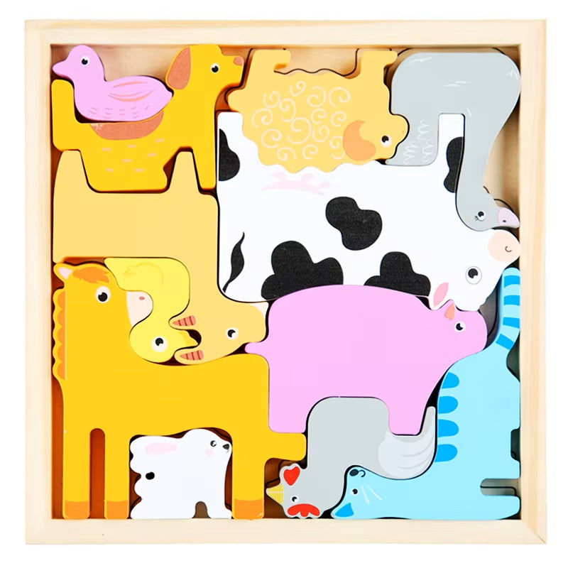 Montessori Wooden Animal Pattern Puzzle Board