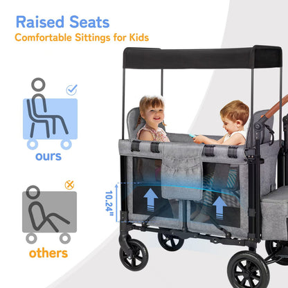 Luxury Foldable Wagon Stroller for 2 Kids & Cargo
