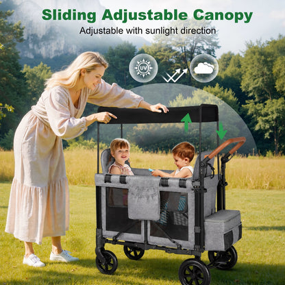 Luxury Foldable Wagon Stroller for 2 Kids & Cargo