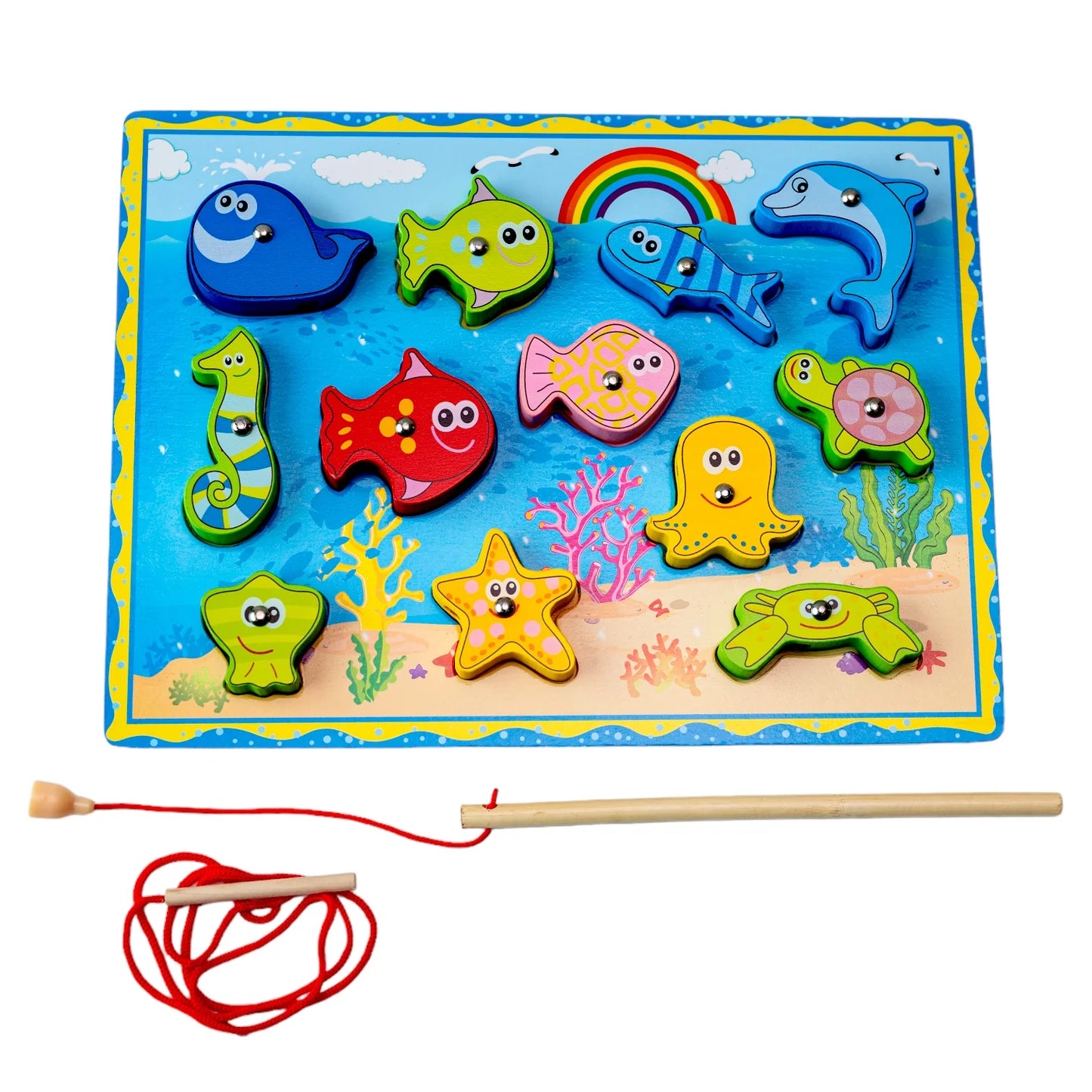 3-IN-1 Magnetic Wooden Fishing & Lacing Puzzle