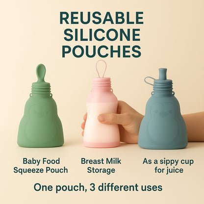 Reusable Silicone Milk & Food Pouches (One Pouch, 3 Uses) - Set of 2