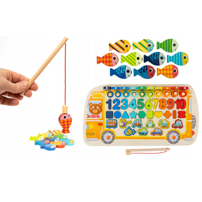 Montessori 6in1 Wooden Educational Puzzle & Sorting Board - Yellow School Bus