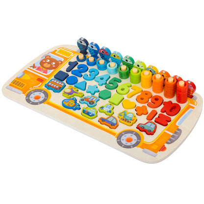 Montessori 6in1 Wooden Educational Puzzle & Sorting Board - Yellow School Bus