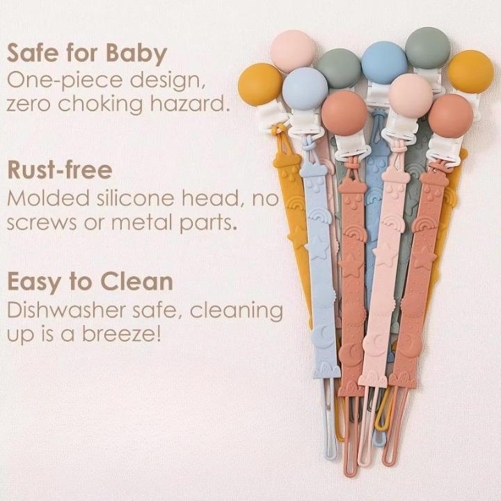 Silicone Baby Dummy Clips (One Piece Safety Design)