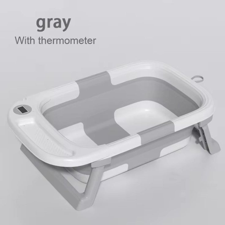 Foldable Baby/Toddler Bathtub With Thermometer - Grey