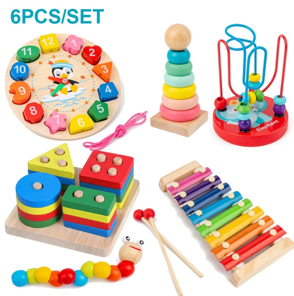 6 Pieces Wooden Montessori Toy Set