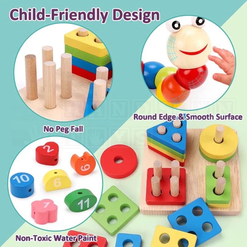 6 Pieces Wooden Montessori Toy Set