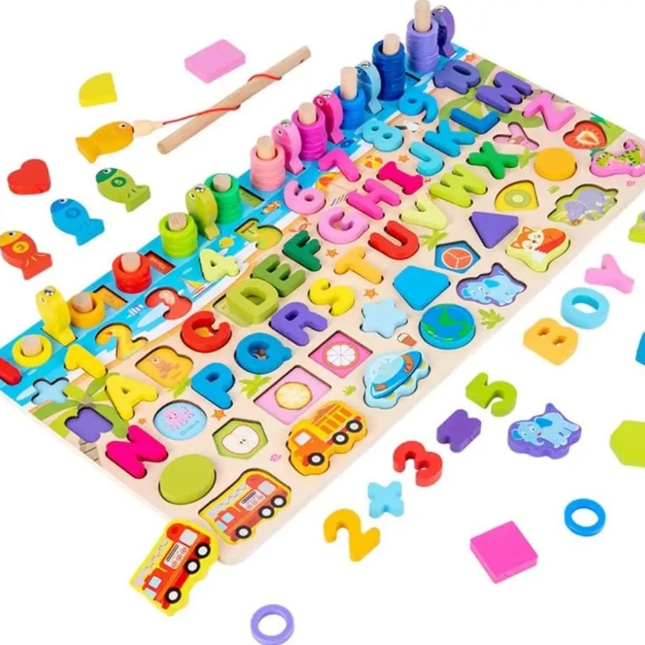 Montessori 6in1 Wooden Educational Puzzle & Sorting Board Toy