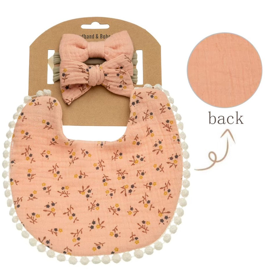 Vintage Cotton Baby Bib & Headband Sets - Girls
