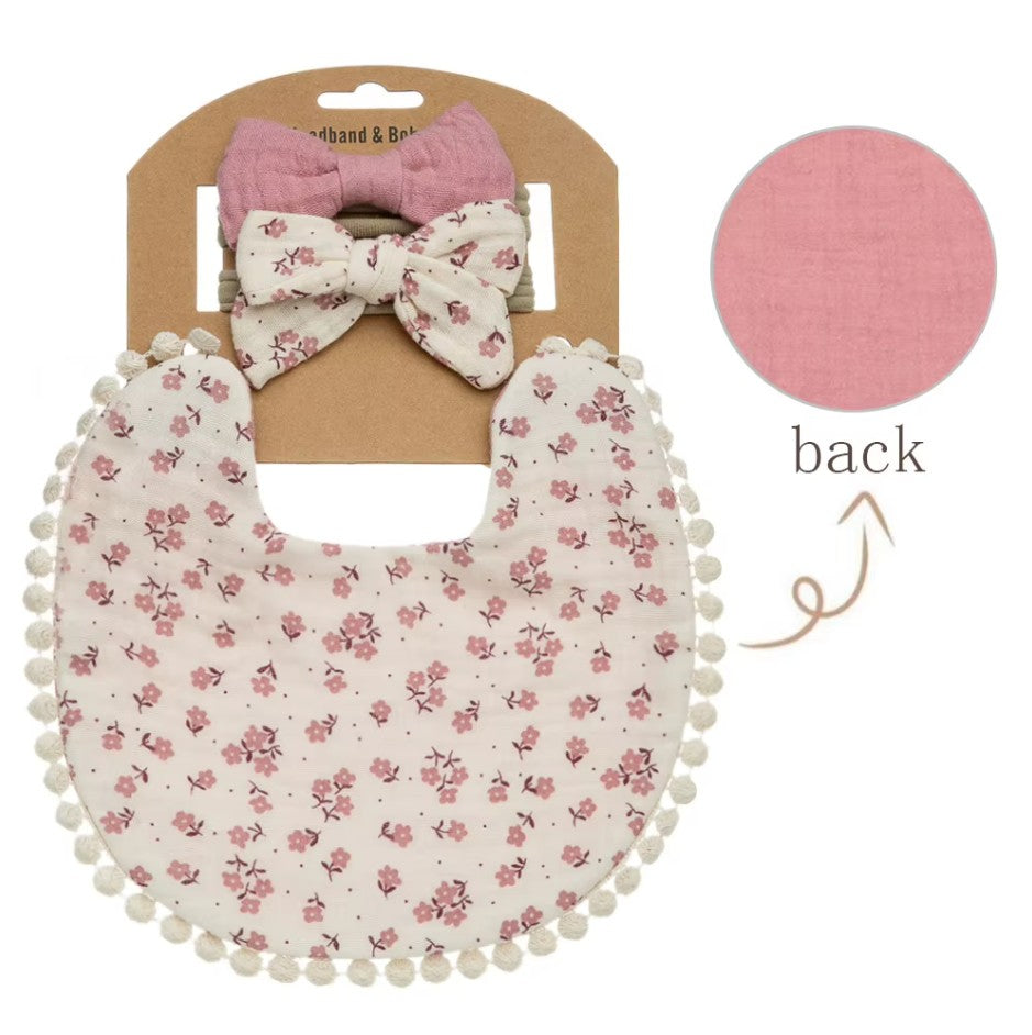 Vintage Cotton Baby Bib & Headband Sets - Girls