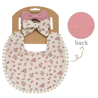 Vintage Cotton Baby Bib & Headband Sets - Girls